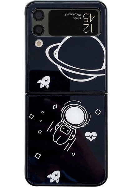 Samsung Galaxy Z Flip4 Için 5g Astronot Desen Cam+Pc Telefon Kılıfı Katlanır Telefon Kapak Black (Yurt Dışından)