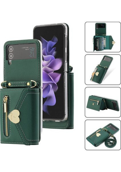 Samsung Galaxy Z Flip3 5g Deri Telefon Kasası, Fermuarlı Çanta Kickstand Cüzdan Telefon Kapağı (Yurt Dışından)