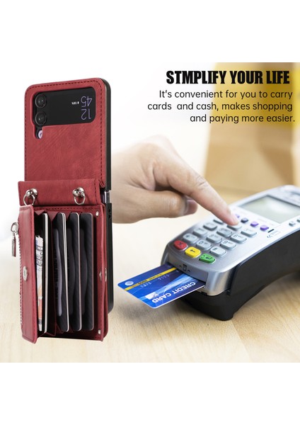 Samsung Galaxy Z Flip3 Telefon Kılıfı 3 5g Rfıd Engelleme Kart Çantası Pu Deri+Tpu Kickstand ile Kapak (Yurt Dışından)