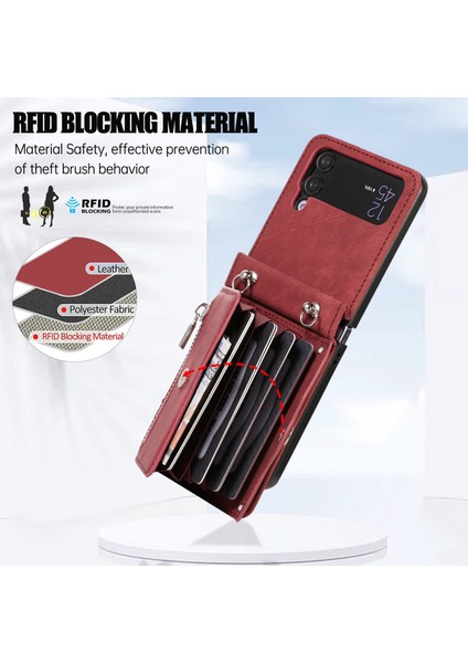 Samsung Galaxy Z Flip3 Telefon Kılıfı 3 5g Rfıd Engelleme Kart Çantası Pu Deri+Tpu Kickstand ile Kapak (Yurt Dışından)