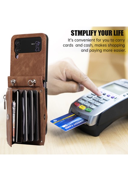 Samsung Galaxy Z Flip3 Telefon Kılıfı 3 5g Rfıd Engelleme Kart Çantası Pu Deri+Tpu Kickstand ile Kapak (Yurt Dışından)