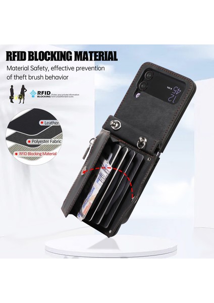 Samsung Galaxy Z Flip3 Telefon Kılıfı 3 5g Rfıd Engelleme Kart Çantası Pu Deri+Tpu Kickstand ile Kapak (Yurt Dışından)