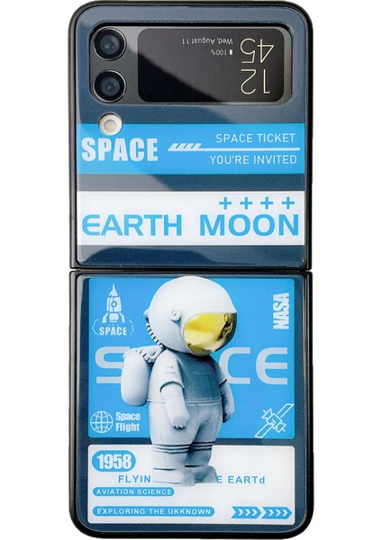 Samsung Galaxy Z Flip3 5g Astronot Desen Katlanır Telefon Kılıfı Cam+Pc Anti-Damla Arka Kapak (Yurt Dışından)