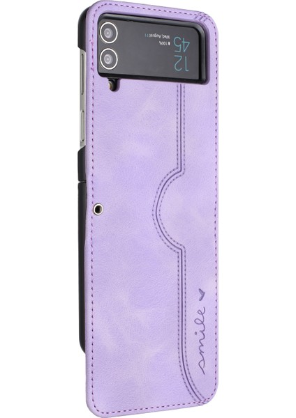 YX0030 Samsung Galaxy Z Flip4 5g Için Deri Kapak, Baskılı Desen Ince Uygun Koruyucu Telefon Vaka Doğru Mor Mor (Yurt Dışından)