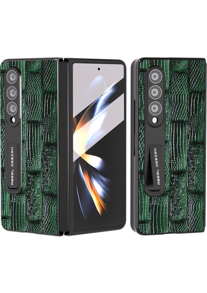 Samsung Galaxy Z Fold4 Inek Deri Pc Tam Koruyucu Kapak Mahjong Doku Kickstand Telefon Kılıfı Ekran Filmi (Yurt Dışından)
