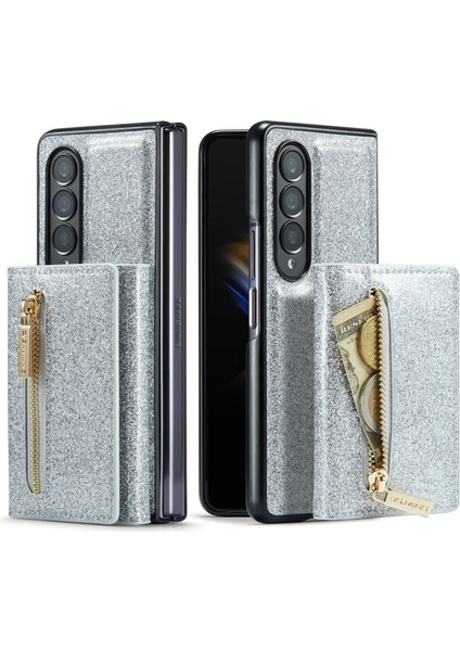 Samsung Galaxy Z Fold4 5g 2-1 Arada Pu Deri Kaplamalı Pc+Tpu Geri Kılıf Kickstand ile Manyetik Çıkarılabilir Fermuar Cüzdan Bump Dövüşü Kapak (Yurt Dışından)