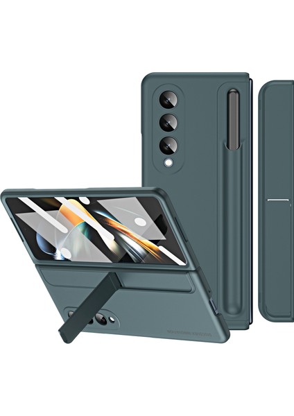 Samsung Galaxy Z Fold4 5g Gizli Kickstand Katlama Telefon Kılıfı Sert Pc Kalem Yuvası Temperli Cam Ekran Film ile Anti Damla Kapak (Yurt Dışından)
