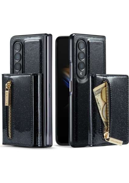 Samsung Galaxy Z Fold4 5g 2-1 Arada Pu Deri Kaplamalı Pc+Tpu Geri Kılıf Kickstand ile Manyetik Çıkarılabilir Fermuar Cüzdan Bump Dövüşü Kapak (Yurt Dışından)