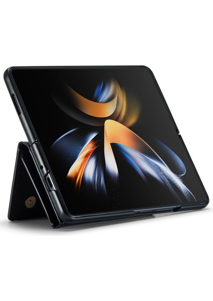 Samsung Galaxy Z Fold4 5g 2-1 Arada Pu Deri Kaplamalı Pc+Tpu Geri Kılıf Kickstand ile Manyetik Çıkarılabilir Fermuar Cüzdan Bump Dövüşü Kapak (Yurt Dışından)