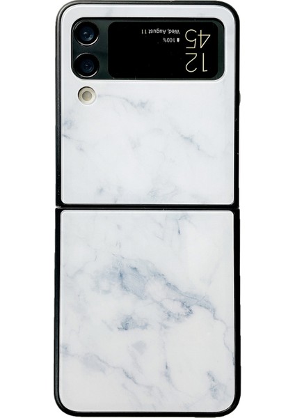 Samsung Galaxy Z Flip4 5g Katlanır Telefon Kılıfı Cam+Pc Mermer Desen Telefon Kapağı (Yurt Dışından)