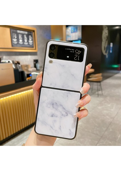 Samsung Galaxy Z Flip4 5g Katlanır Telefon Kılıfı Cam+Pc Mermer Desen Telefon Kapağı (Yurt Dışından)