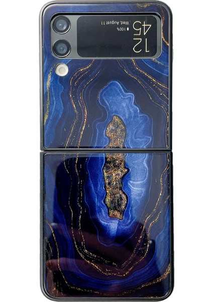 Samsung Galaxy Z Flip4 5g Katlanır Telefon Kılıfı Cam+Pc Mermer Desen Telefon Kapağı (Yurt Dışından)