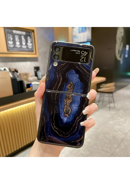 Samsung Galaxy Z Flip4 5g Katlanır Telefon Kılıfı Cam+Pc Mermer Desen Telefon Kapağı (Yurt Dışından)