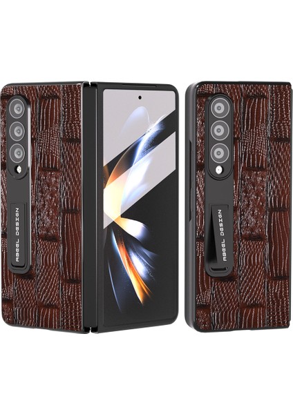Samsung Galaxy Z Fold4 Inek Deri Pc Tam Koruyucu Kapak Mahjong Doku Kickstand Telefon Kılıfı Ekran Filmi (Yurt Dışından)