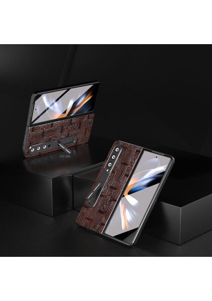 Samsung Galaxy Z Fold4 Inek Deri Pc Tam Koruyucu Kapak Mahjong Doku Kickstand Telefon Kılıfı Ekran Filmi (Yurt Dışından) fiyatları