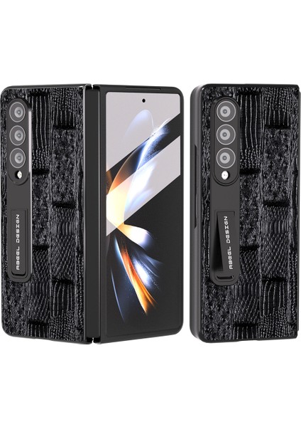 Samsung Galaxy Z Fold4 Inek Deri Pc Tam Koruyucu Kapak Mahjong Doku Kickstand Telefon Kılıfı Ekran Filmi (Yurt Dışından)