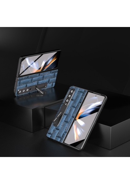 Samsung Galaxy Z Fold4 Inek Deri Pc Tam Koruyucu Kapak Mahjong Doku Kickstand Telefon Kılıfı Ekran Filmi (Yurt Dışından)