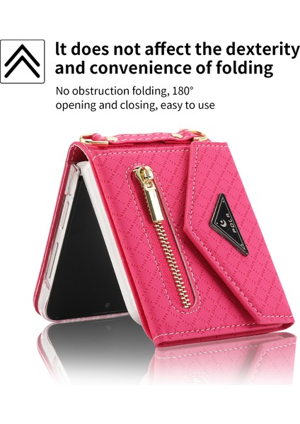 Samsung Galaxy Z Flip3 5g Sonbahar Önleyici Telefon Kılıfı, Zipper Cep Pu Deri Kickstand Omuz Kayışı ile Çoklu Kart Yuvası Cüzdan Kapağı (Yurt Dışından)