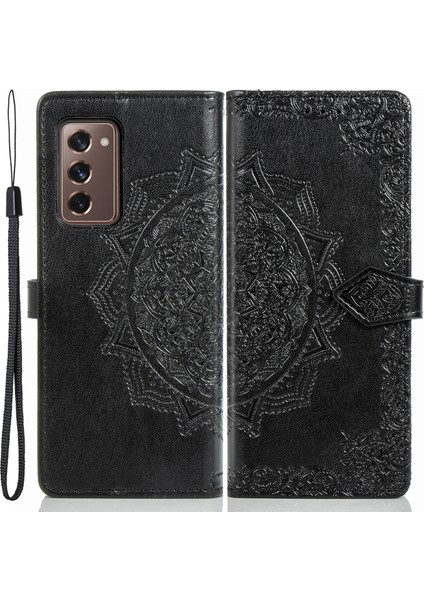 Samsung Galaxy Z Fold2 5g Mandala Desen Kabartmalı Pu Deri Deri Cüzdan Folio Kılıf Stand Şok Geçirmez Koruma Kapağı Kayışlı (Yurt Dışından)