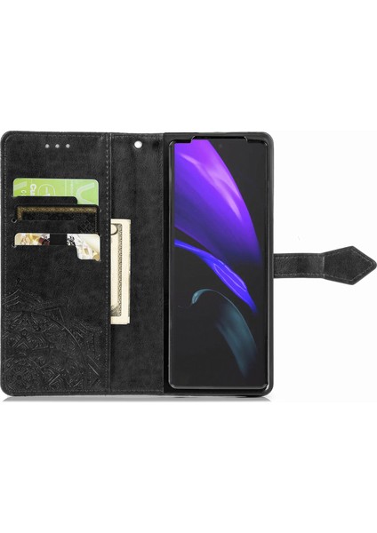 Samsung Galaxy Z Fold2 5g Mandala Desen Kabartmalı Pu Deri Deri Cüzdan Folio Kılıf Stand Şok Geçirmez Koruma Kapağı Kayışlı (Yurt Dışından)