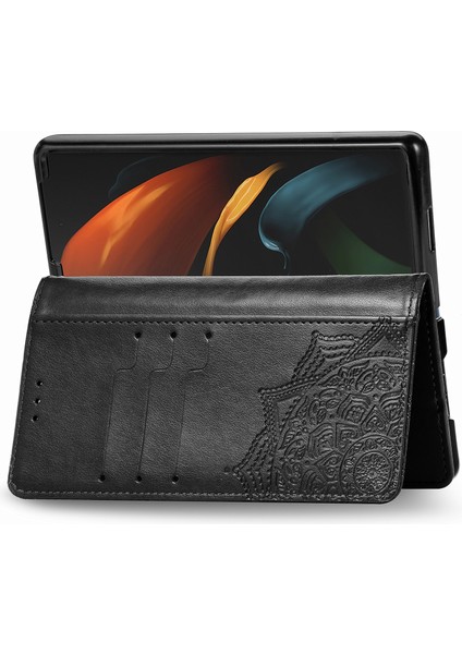 Samsung Galaxy Z Fold2 5g Mandala Desen Kabartmalı Pu Deri Deri Cüzdan Folio Kılıf Stand Şok Geçirmez Koruma Kapağı Kayışlı (Yurt Dışından)