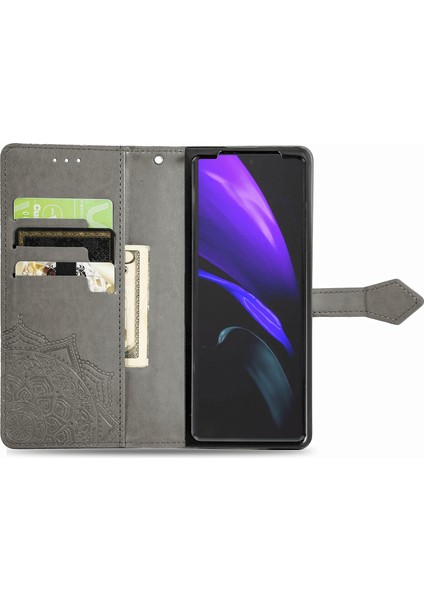 Samsung Galaxy Z Fold2 5g Mandala Desen Kabartmalı Pu Deri Deri Cüzdan Folio Kılıf Stand Şok Geçirmez Koruma Kapağı Kayışlı (Yurt Dışından)