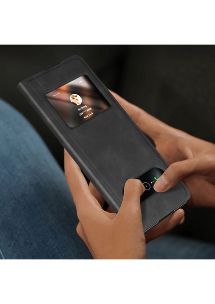Samsung Galaxy Z Fold3 5g Nappa Doku Pu Deri + Pc Telefon Stand Vakası Pencere Tasarımı Tam Koruma Kapağı (Yurt Dışından) fırsatları