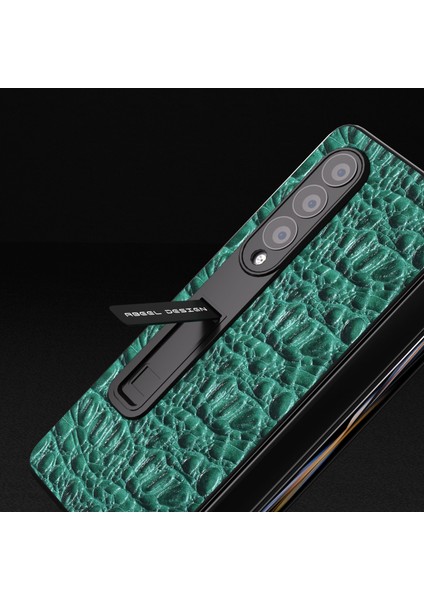 Samsung Galaxy Z Fold4 5g Kickstand Cover Geri Dönen Inek Deri+Pc Doku Telefon Kılıfı Temperli Cam Film (Yurt Dışından)