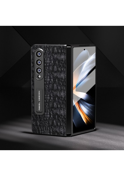 Samsung Galaxy Z Fold4 5g Kickstand Cover Geri Dönen Inek Deri+Pc Doku Telefon Kılıfı Temperli Cam Film (Yurt Dışından) fırsatları