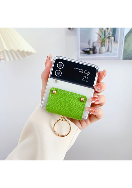Samsung Galaxy Z Flip3 5g Sert Pc Telefon Kılıfı Pu Deri Metal Yüzük Tutucu Kickstand Koruyucu Kapak (Yurt Dışından) modelleri