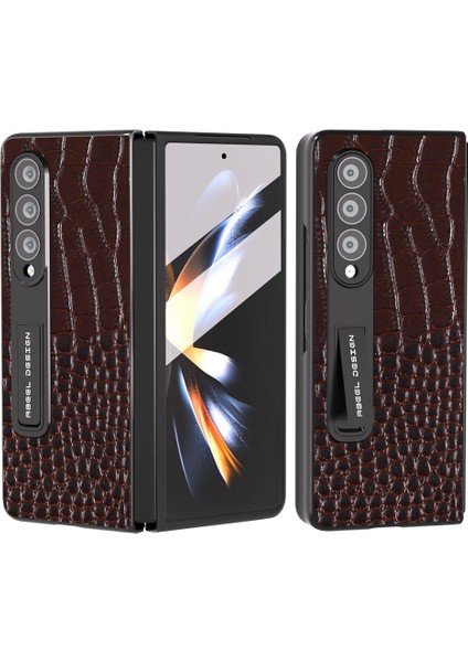 Samsung Galaxy Z Fold4 5g Kickstand Case Inek Deri+Pc Timsah Doku Telefon Kapağı Ekran Film ile (Yurt Dışından)