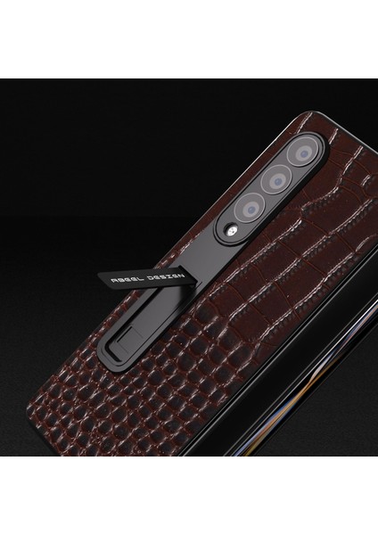 Samsung Galaxy Z Fold4 5g Kickstand Case Inek Deri+Pc Timsah Doku Telefon Kapağı Ekran Film ile (Yurt Dışından)