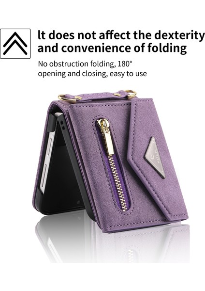 Samsung Galaxy Z Flip4 5g Çoklu Kart Yuvası Zipper Cep Kickstand Pu Deri Telefon Kapağı Omuz Kayışı (Yurt Dışından) fırsatları