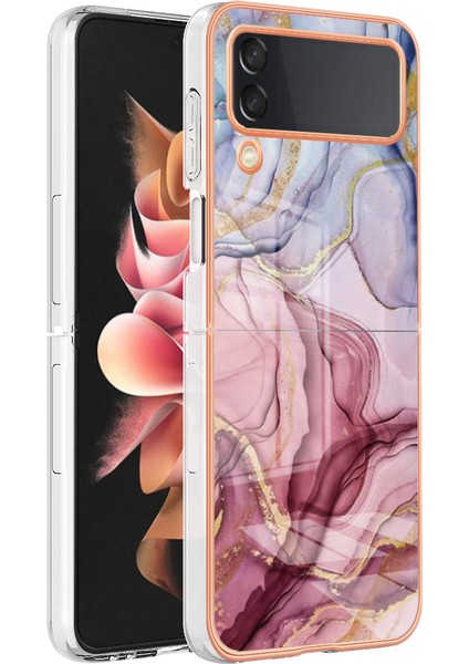 Samsung Galaxy Z Flip4 5g Tpu Telefon Kılıfı Elektrokaplatma Anti-Damla Kılıf Yb Imd Serisi-16 Stil E 2.0mm Mermer Desen Imd Arka Kapak (Yurt Dışından)
