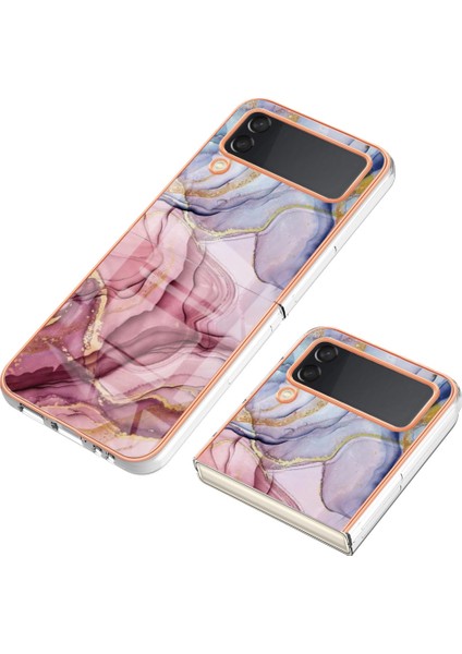 Samsung Galaxy Z Flip4 5g Tpu Telefon Kılıfı Elektrokaplatma Anti-Damla Kılıf Yb Imd Serisi-16 Stil E 2.0mm Mermer Desen Imd Arka Kapak (Yurt Dışından)