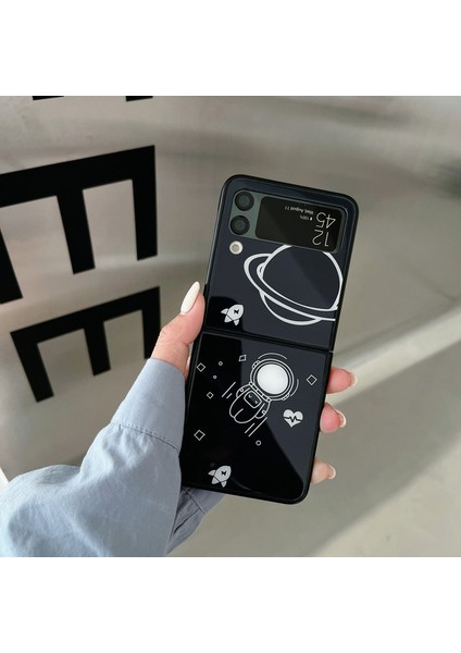 Samsung Galaxy Z Flip3 5g Astronot Desen Cam+Pc Telefon Kılıfı Katlanır Telefon Kapağı (Yurt Dışından)