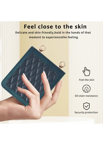 Samsung Galaxy Z Flip4 5g Deri Telefon Kasası, Elçilik ve Omuz Kayışı ile Eşkenar Dörtgen Izleme Kapağı (Yurt Dışından)