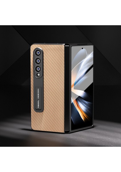 Samsung Galaxy Z Fold4 5g Karbon Fiber Doku Şok Geçirmez Kasa Pu Deri+Pc Kickstand Telefon Kapağı Temperli Cam Film (Yurt Dışından) fırsatları