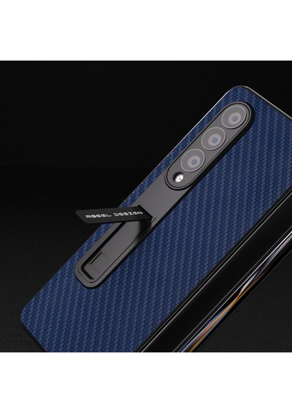 Samsung Galaxy Z Fold4 5g Karbon Fiber Doku Şok Geçirmez Kasa Pu Deri+Pc Kickstand Telefon Kapağı Temperli Cam Film (Yurt Dışından)
