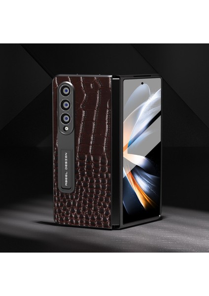 Samsung Galaxy Z Fold4 5g Kickstand Case Inek Deri+Pc Timsah Doku Telefon Kapağı Ekran Film ile (Yurt Dışından)