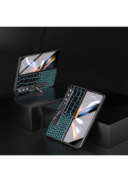 Samsung Galaxy Z Fold4 5g Kickstand Case Inek Deri+Pc Timsah Doku Telefon Kapağı Ekran Film ile (Yurt Dışından)