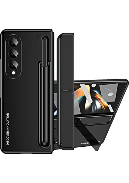 Samsung Galaxy Z Fold4 5g Menteşe Koruması Kickstand Telefon Kasası Hard Pc Damla Kanı Kabuk Tumanmış Cam Ekran Film (Yurt Dışından)
