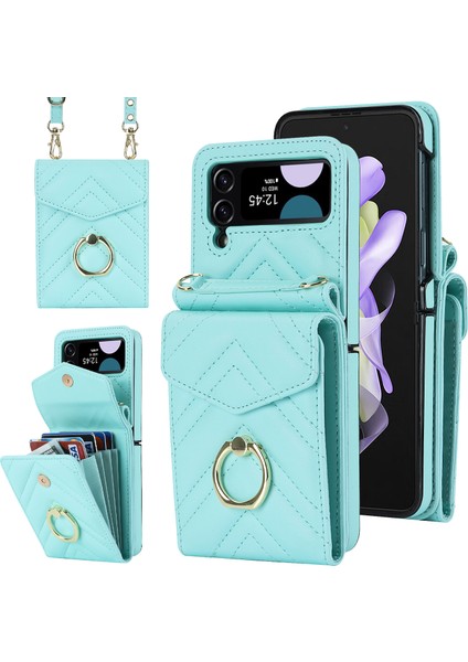 Samsung Galaxy Z Flip3 5g Kart Çanta Telefon Kılıfı, Ring Kickstand Rfıd Engelleme Deri+Pc Kapağı (Yurt Dışından)