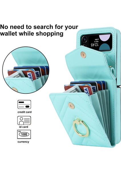 Samsung Galaxy Z Flip3 5g Kart Çanta Telefon Kılıfı, Ring Kickstand Rfıd Engelleme Deri+Pc Kapağı (Yurt Dışından) indirimleri