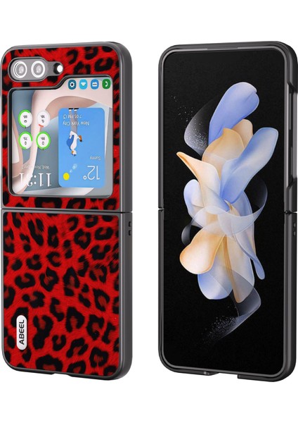 Samsung Galaxy Z FLIP55 5g Leopar Desen Telefon Kılıfı Pu Deri + Pc Arka Kabuk (Yurt Dışından)