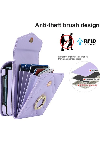 Samsung Galaxy Z Flip3 5g Kart Çanta Telefon Kılıfı, Ring Kickstand Rfıd Engelleme Deri+Pc Kapağı (Yurt Dışından) fırsatları
