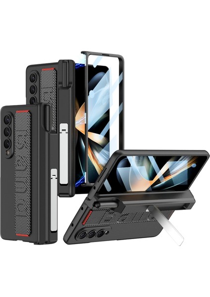 Samsung Galaxy Z Fold4 5g Bileklik Kickstand Manyetik Menteşe Pc Kılıf Pen Yuvası Katlanır Telefon Kapağı Temperli Cam Ekran Film (Yurt Dışından)