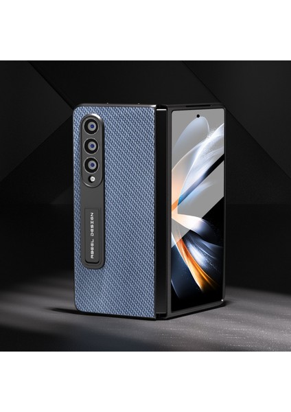Samsung Galaxy Z Fold4 5g Karbon Fiber Doku Şok Geçirmez Kasa Pu Deri+Pc Kickstand Telefon Kapağı Temperli Cam Film (Yurt Dışından) fırsatları