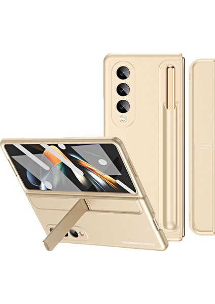 Samsung Galaxy Z Fold4 5g Gizli Kickstand Katlama Telefon Kılıfı Sert Pc Kalem Yuvası Temperli Cam Ekran Film ile Anti Damla Kapak (Yurt Dışından)