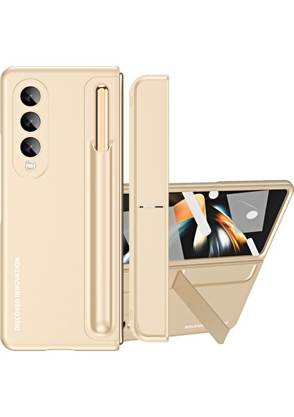 Samsung Galaxy Z Fold4 5g Gizli Kickstand Katlama Telefon Kılıfı Sert Pc Kalem Yuvası Temperli Cam Ekran Film ile Anti Damla Kapak (Yurt Dışından)